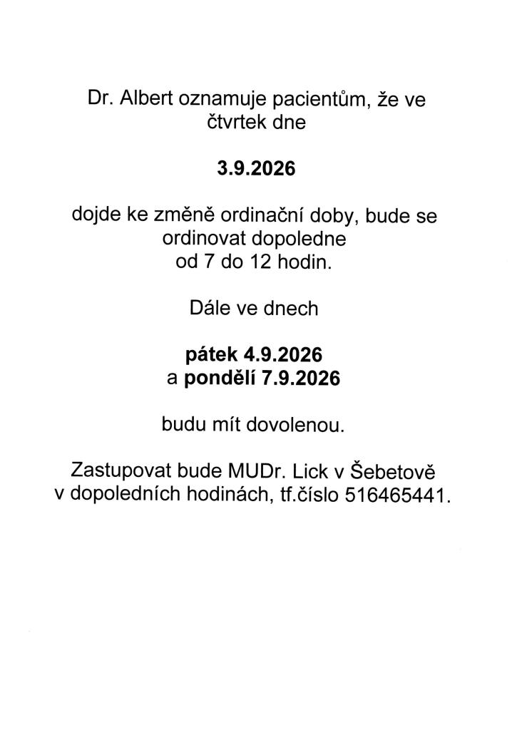 Změna ordinačních hodin