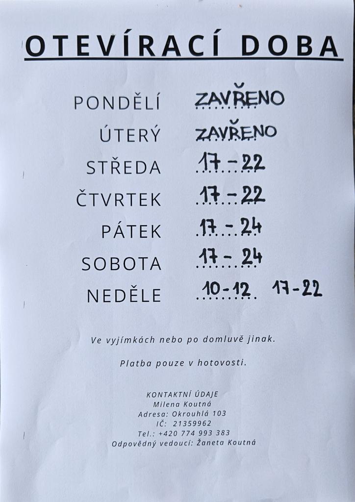 Otevírací doba Sousedské hospůdky
